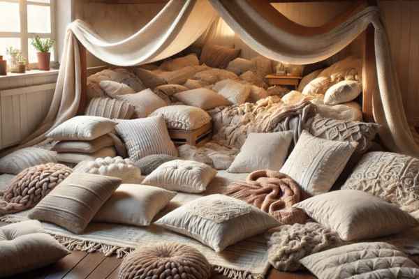 Making the Fort Comfortable with Pillows and Cushions