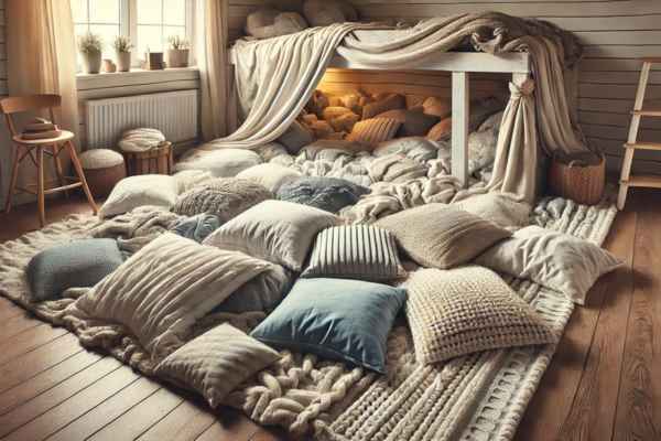 Making the Fort Cozy with Pillows and Cushions