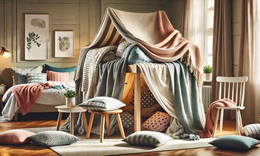 Easy Bedroom Blanket Fort